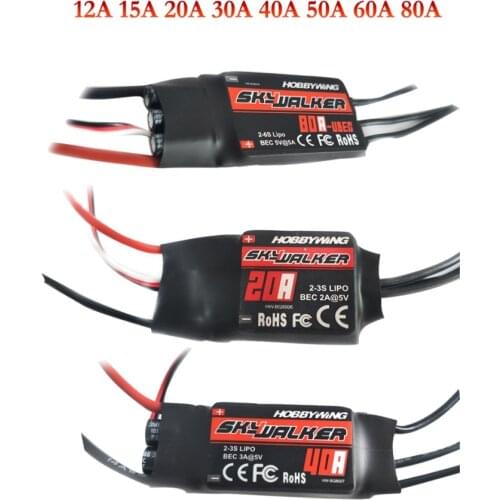 Hobbywing Skywalker 2-6S Brushless ESC Speed Controller 12A/15A/20A/40A/50A/60A/80A Build in BEC UBEC For RC HeliCopter Airplane