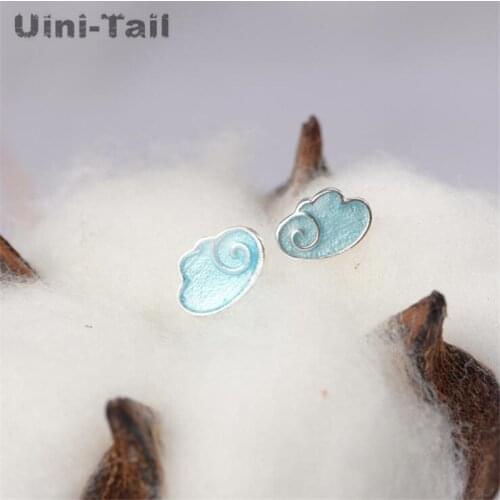 Uini-Tail hot new 925 sterling silver simple temperament cute blue angel wings earrings fresh dynamic romantic sweet jewelry