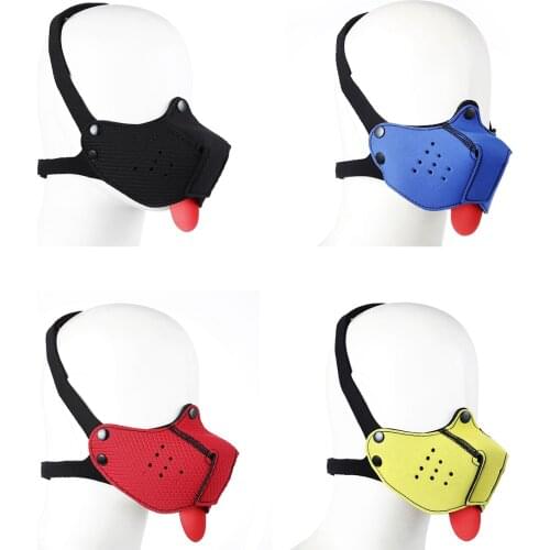 Puppy Play Gay Toys Rubber Half Face Dog Mask Hood Sex Toys for Men Adult Games Slave Bondage Restraint Muzzle Mask with Tongue