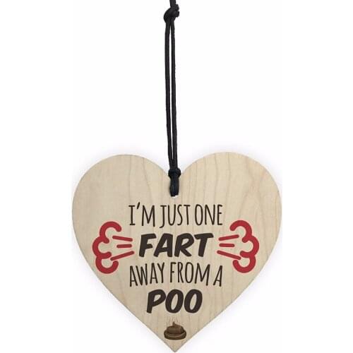 Meijiafei One Fart Away From A Poo Novelty Wooden Hanging Heart Plaque Funny Toilet Sign