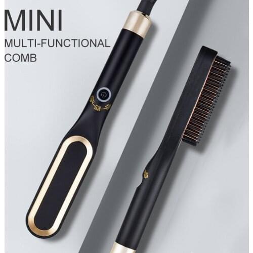 Mini electric straight hair comb three gear temperature regulating curler short hair styling comb mens beard comb 3in1