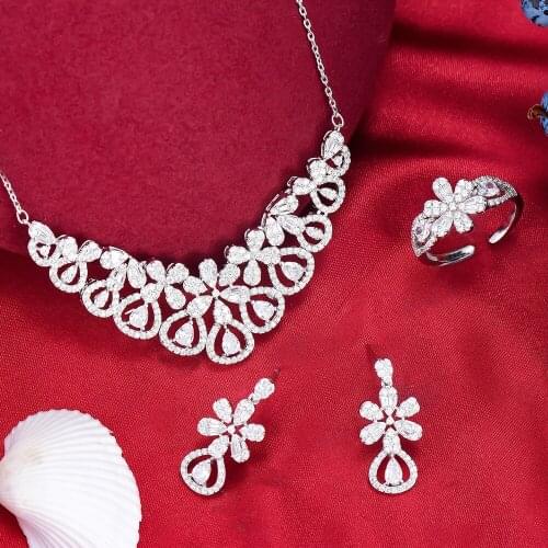 Missvikki Luxury Princess crown Shiny Necklace Earrings Ring Jewelry Set For Women Wedding Party Show High Quality New Romantic