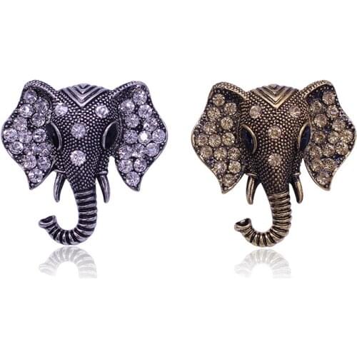 Fashion Elephant Rhinestone Animal Brooch Charm Female Bronze Ancient Alloy Brooch Badge Personalized Jewelry Party Gift