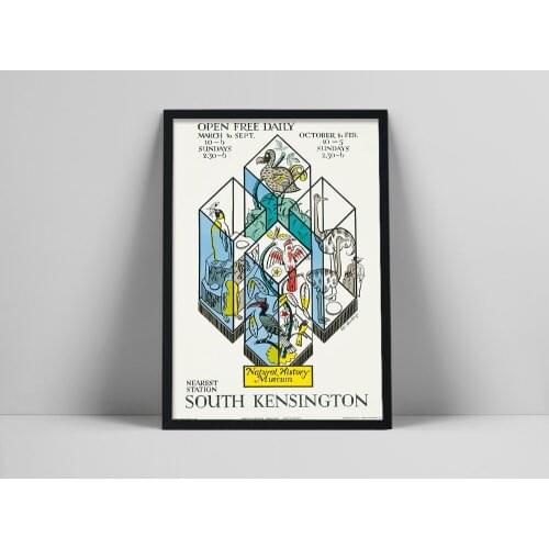 Animal Art Natural History Museum South Kensington Vintage London Underground poster by Edward Bawden Nursery Kids Room decor