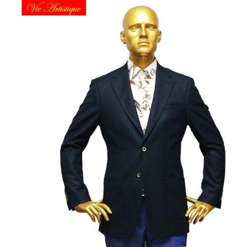 Custom tailor made Mens bespoke suits business formal wedding ware 1 pieces Jacket coat dark navy plaid fine heavy tweed wool