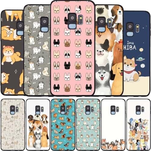 Cartoon Animals Dogs black Soft phone Case For Samsung S20 S10 S9 S8 S7 edge Plus Lite Note 8 9 10 A6 A7 A8 A9 2018 Cover
