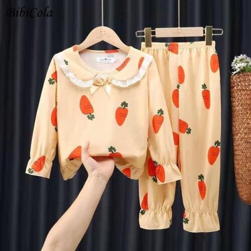 New Toddler Girl Clothes Pajama Set 2pcs Sets Cotton Long Sleeve+ Pants Fruit Print Button Baby Girl Autumn Winter Clothes 2-7Y