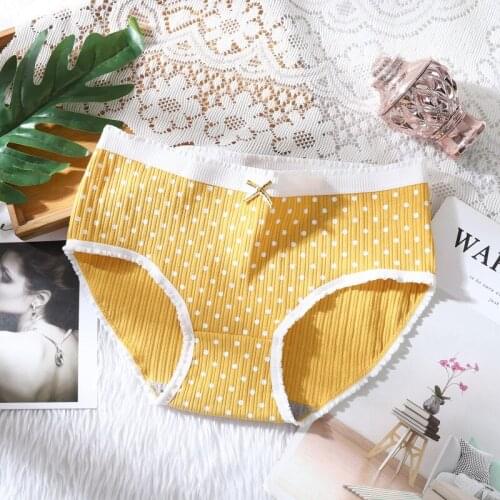New Polka Dot Japanese Girl Underwear Bow Knot Mid-waist Breathable Women Panties Pure Cotton Briefs High Stretch Lingerie