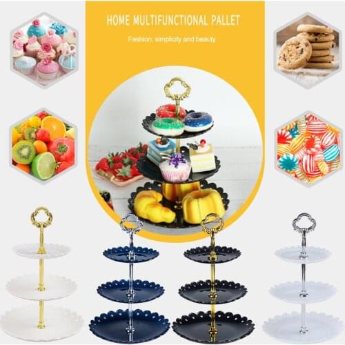 New 3 Tier Cake Stand Afternoon Fruit Dessert Plates Party Tableware Bakeware Plastic Tray Display Rack Cake Decorating Tools