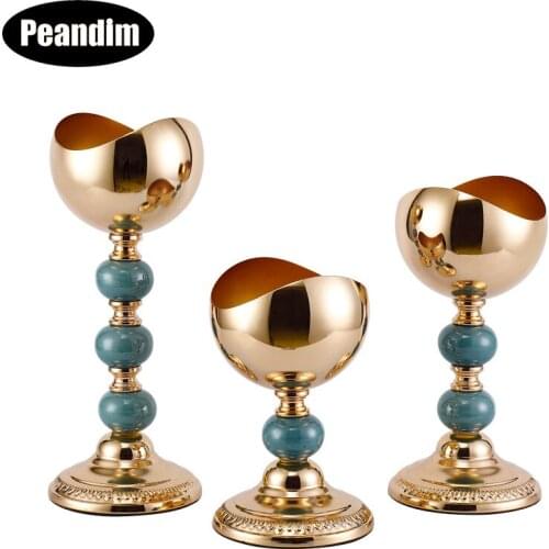 PEANDIM Metal Gold Flower Vase Luxury Flowers Pot Wedding Decorative Table Centerpieces Christmas Home Decoration Candle Holder