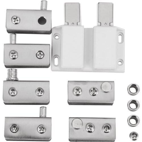 Stainless Steel Glass Door Pivot Hinge Double Head Magnetic Catch Set for 5-8Mm Glass Door