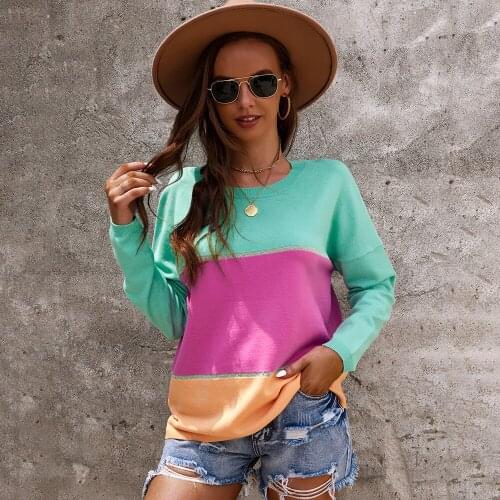 Chifirena Casual Patchwork Women Sweaters Loose Jumper Pull Tops Knitted Oversized Ladies Winter Cold Shoulder Elegant Sweater