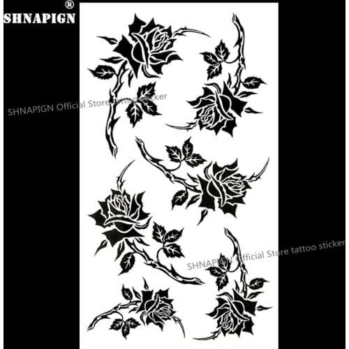 SHNAPIGNSexy Black Rose Style Temporary Tattoo Body Art Arm Flash Tattoo Stickers 17*10cm Waterproof Fake Henna Painless Sticker