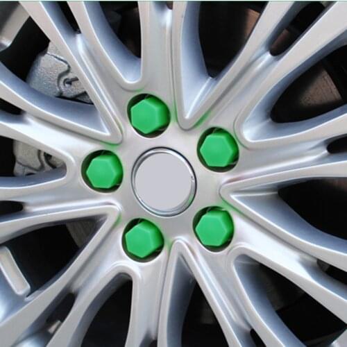 Green 20 Pcs 17/19/21mm Silicone Hollow Hexagonal Wheel Hub Screw Cover Car Styling Decoration Protecting