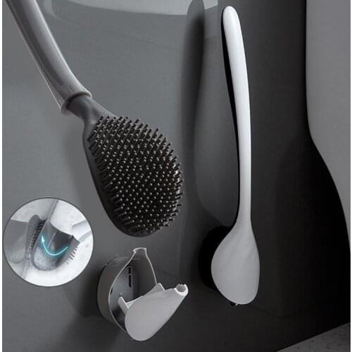 Silicone Toilet Brush Corner Brush Gap Cleaning Wall-mounted TPR Brush Head Bathroom Brushes Long Handle Durable WC Accessories