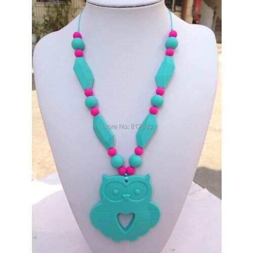 BPA Free Silicone Baby Chew Toy Necklace Wholesale Chewable owl silicone baby chew necklace owl pendant necklace