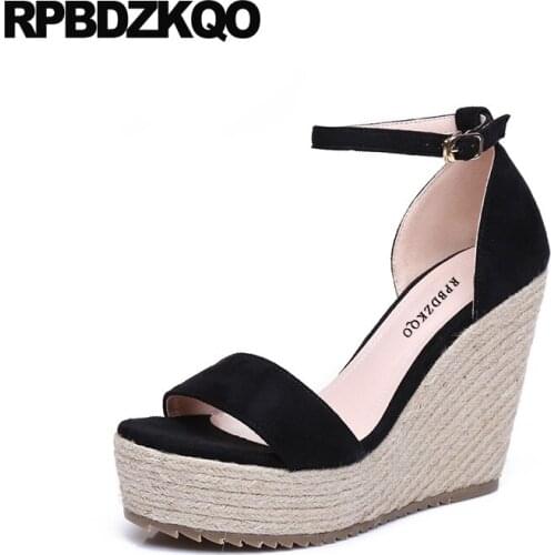 Wedge Ankle Strap Pumps Extreme Rope Black Fetish Sandals Espadrilles Beach High Heels Designer Shoes Women Luxury 2019 Platform
