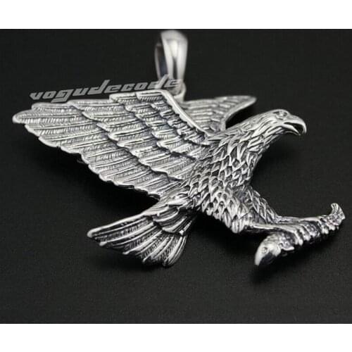 Heavy 925 Sterling Silver Hawk Eagle Pendant Mens Biker Rock Punk Pendant 8C021