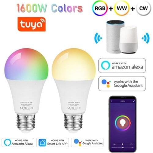 Tuya Wireless Smart Light Bulb 15W Color Changing WiFi Light E27 B22 RGB LED Bulb 12W Dimmable Echo Compatible Smart Life APP