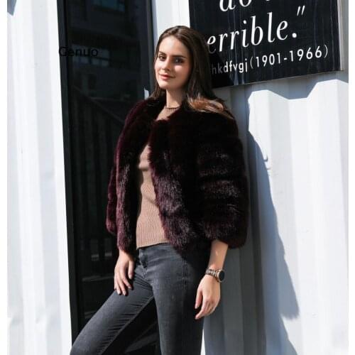 Wine Fluffy Faux Fur Coat Women Long Sleeve Fashion Cropped Fur Jacket Plus Size S-4XL Winter Artificial Fur Coat Furry Outwear