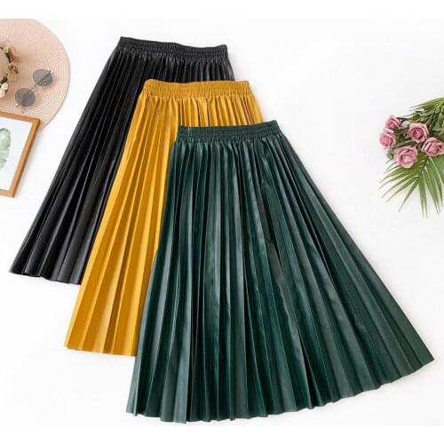 2020 Autumn New Arrival Fashion A-line Skirt Temperament Slim Versatile PU Leather Skirt Long Umbrella Skirt Free Shipping