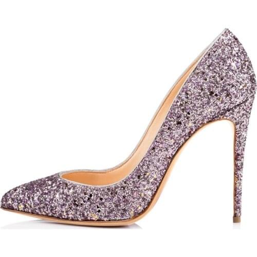 Women High Heel Stiletto Glitterring Pumps Sequined Pointed-Toe Shallow Shinning Shoes Wedding Banquet Bling Bling Sweet Shoes