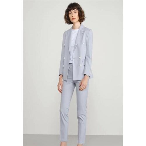 Blue Peak Lapel Women PantSuits for Women Plus Size Custom Made Ladies Pantsuit Blazer+Pants for Work Pantsuit for Wedding Party