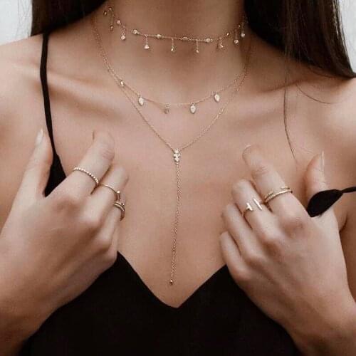 Fashion elegant women wedding valentines gift gold silver color cz station statement choker cz drop delicate choker necklace new