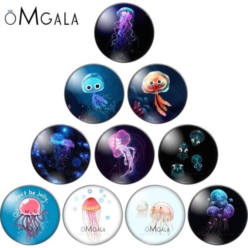 New Cartoon Cute Jellyfish 10pcs 12mm/14mm/16mm/18mm/20mm/25mm Round photo glass cabochon demo flat back Making findings