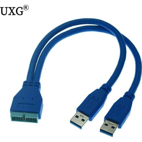 20 Pin Dual 2 Port USB 3.0 Type A Male to 20 Pin Motherboard Header Male Cable Cord Adapter USB Extension cable