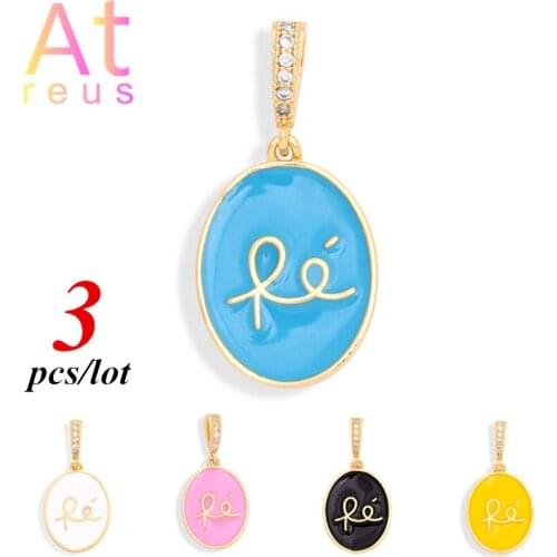 3pcs/lot FE English Letter abbr Enamel Pendant With Zirconia Hooks For Women Necklace Oval Charms Bracelet Earrings Making DIY