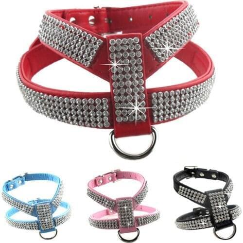 4 Colors PU Leather Dog Harness Shining Rhinestones Pet Dress Up Supplies Adjustable Outdoor Harnesses For Small Medium Dogs