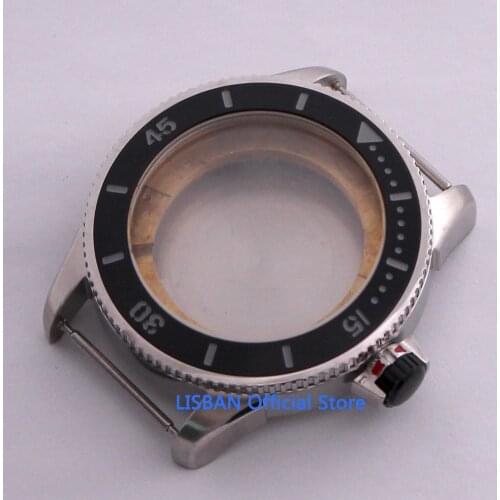 43mm Silver Watch Case with Black Ceramic Bezel fit ETA 2836 DG2813 3804 MIOTA 8215 8205 821A Movement