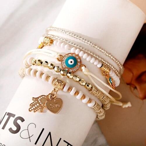6pcs/Set Bohemia Turkish Evil Eye Bracelets For Women Charms Jewelry Red Bracelet Boho Female Beaded Love Crystal Gift For Girl