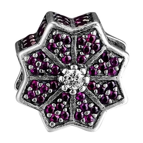 Charms 925 Silver Original Fit Pandora Bracelets Sterling Silver Poinsettia Red & Clear Charm Beads for Women diy Jewelry Making