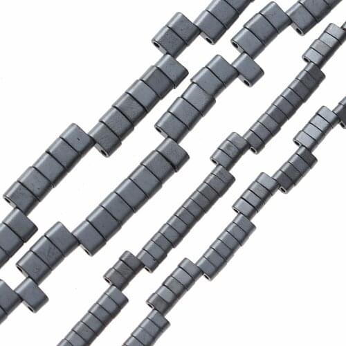 Natural Stone Hematite Beads Matt Cuboid shape Loose Two heloes beads 4/6mm for DIY Necklace Bracelet Jewelry Making Accessories