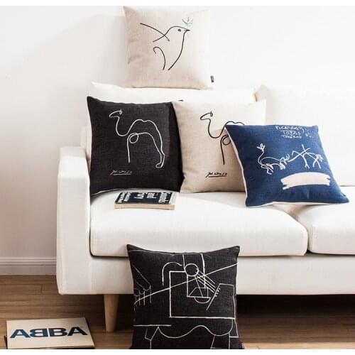 Picasso Sketch Camel Doves Cushion Covers Creative Minimalist Pillow Cover Home Decorative Retro Nordic Linen Beige Pillowcase