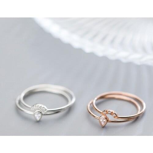 COLUSIWEI 925 Sterling Silver Dazzling Clear CZ Double Layer Rings for Women Rose Gold Color Geometric Rings Fashion Jewelry