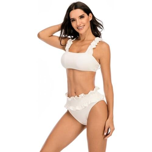 2021 Hot Sale Sexy Solid Color Girl Swimsuit Woman With Pleated Design Maillot De Bain Femme 2 Piece Black White Bikini Set