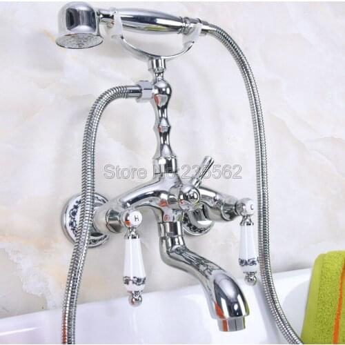 Chrome Wall Mounted Clawfoot Bathtub Shower Faucet Handheld Shower Faucets lna216