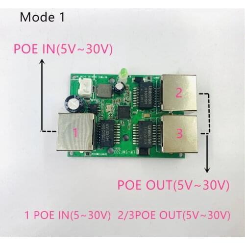 Reverse power supply POE switch POE IN/OUT5V/12V/24V 75W/2=38.5W 100mbps 802.3AT 45+78- DC5V~30V long distance series Force POE