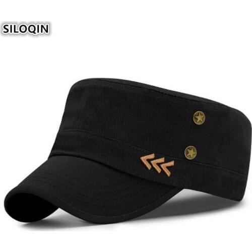 SILOQIN Adjustable Size Mens Flat Cap Cotton Military Hats 2020 New Spring Summer Navy Hat Men Casual Trend Brands Tongue Caps