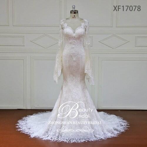 Custom made Mermaid Wedding Dresses Appliques lace Button Bridal Gowns Vestido De Novias Wedding Dress XF17078