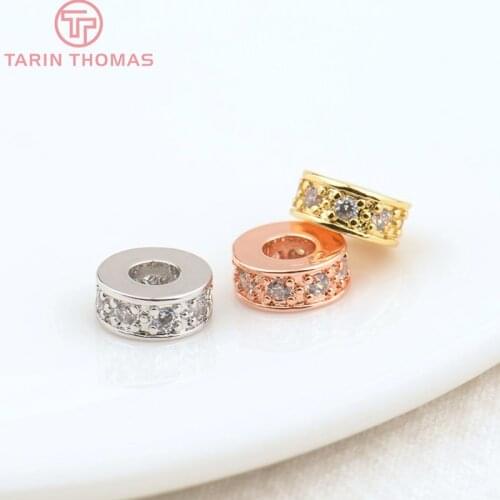 10PCS 7.2x3MM Hole 3MM 24K Gold Color Brass with Zircon Round Spacer Beads High Quality Jewelry Making Findings Accessories