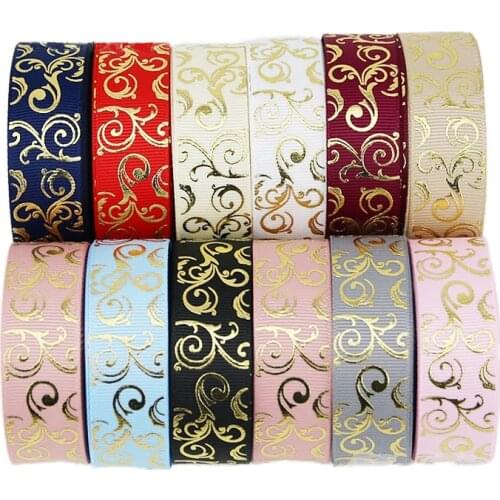 10 yards/lot)25mm Gold Hot stamping Ribbons Thermal transfer Printed grosgrain Gift packaging Wedding Accessories DIY materials