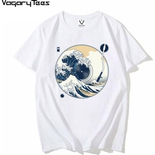 Summer Men Fashion The Great Wave off Sound Print Short Sleeve Popular Sound Design Tops Novelty unisex streetwear