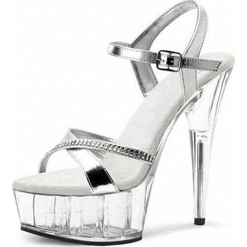Summer transparent sole, new sexy shoes high heel womens shoes, silver height 15 cm high heel dancing shoes