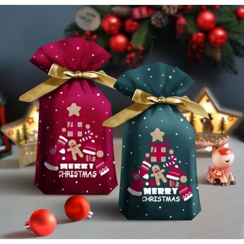 10pcs Santa Claus Merry Christmas 2021 Candy Bag Snowflake Crisp Drawstring Bag Decorations for Home New Year 2022 Noel Present