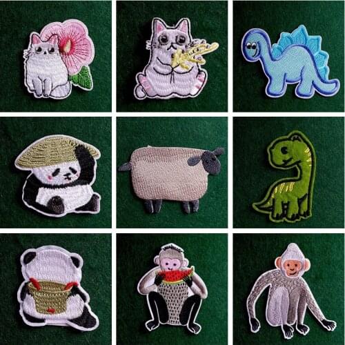 Animal Patch Cartoon Sheep Panda Iron On Patches For Clothing Stickers Dinosaur Cat Appliques On Clothes Badges On Dress