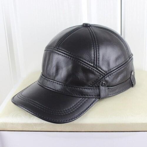 Genuine Leather Visor Cap New Thickening Warm Protection Ear Male Hat Middle-aged Elderly Men Leisure Fashion Visors Caps H6959